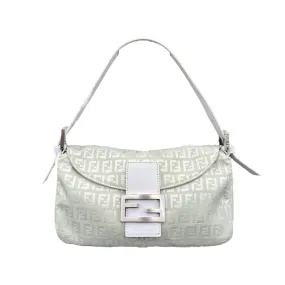 FENDI MINT / WHITE ZUCCHINO CANVAS FLAP BAGUETTE BAG