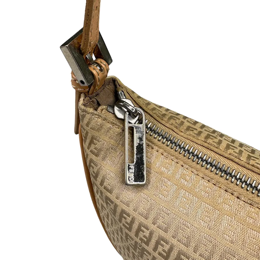 FENDI NANO ZUCCHINO CANVAS SHOULDER BAG - BEIGE CANVAS / TAN LEATHER