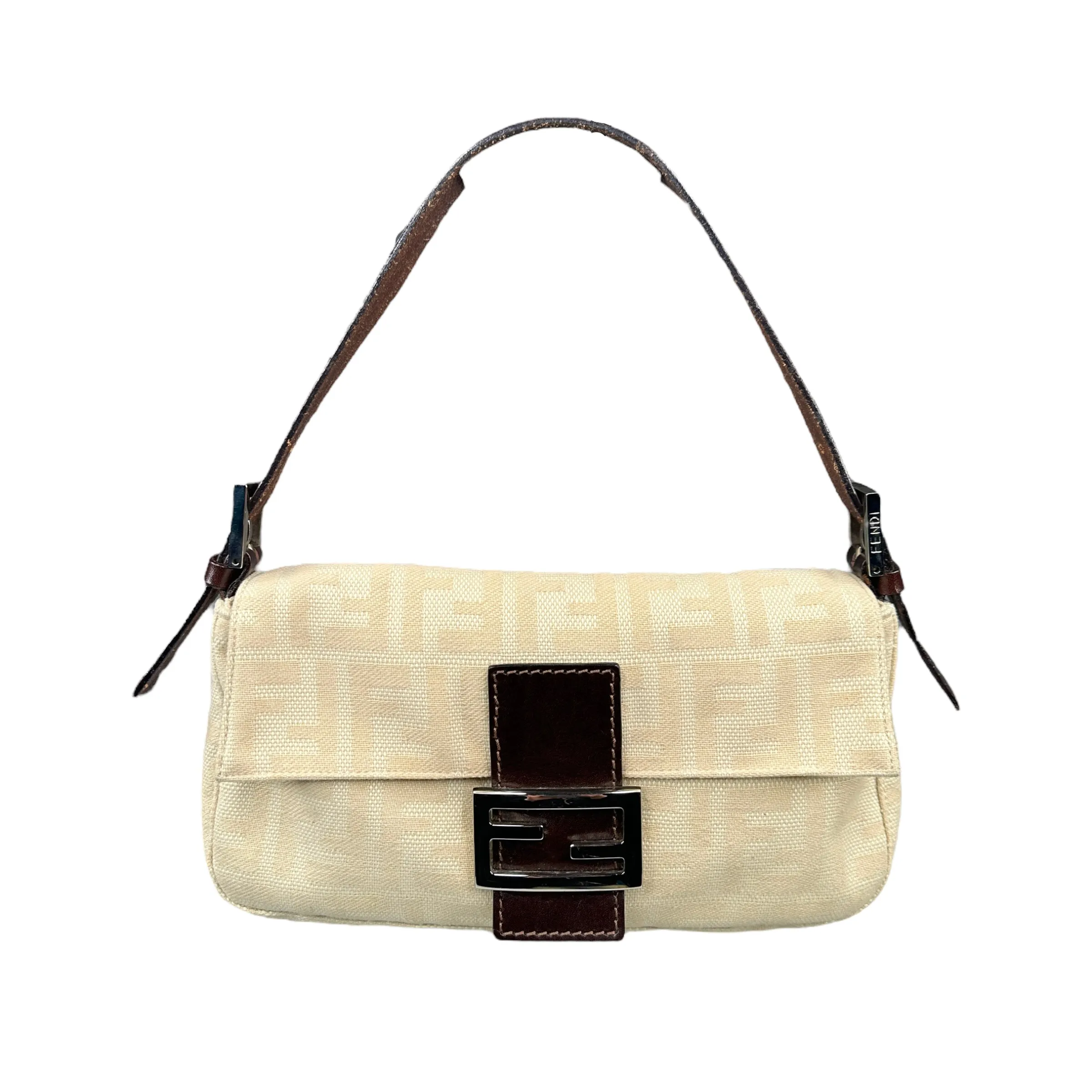 FENDI ZUCCA CANVAS BAGUETTE BAG - CREAM / BROWN