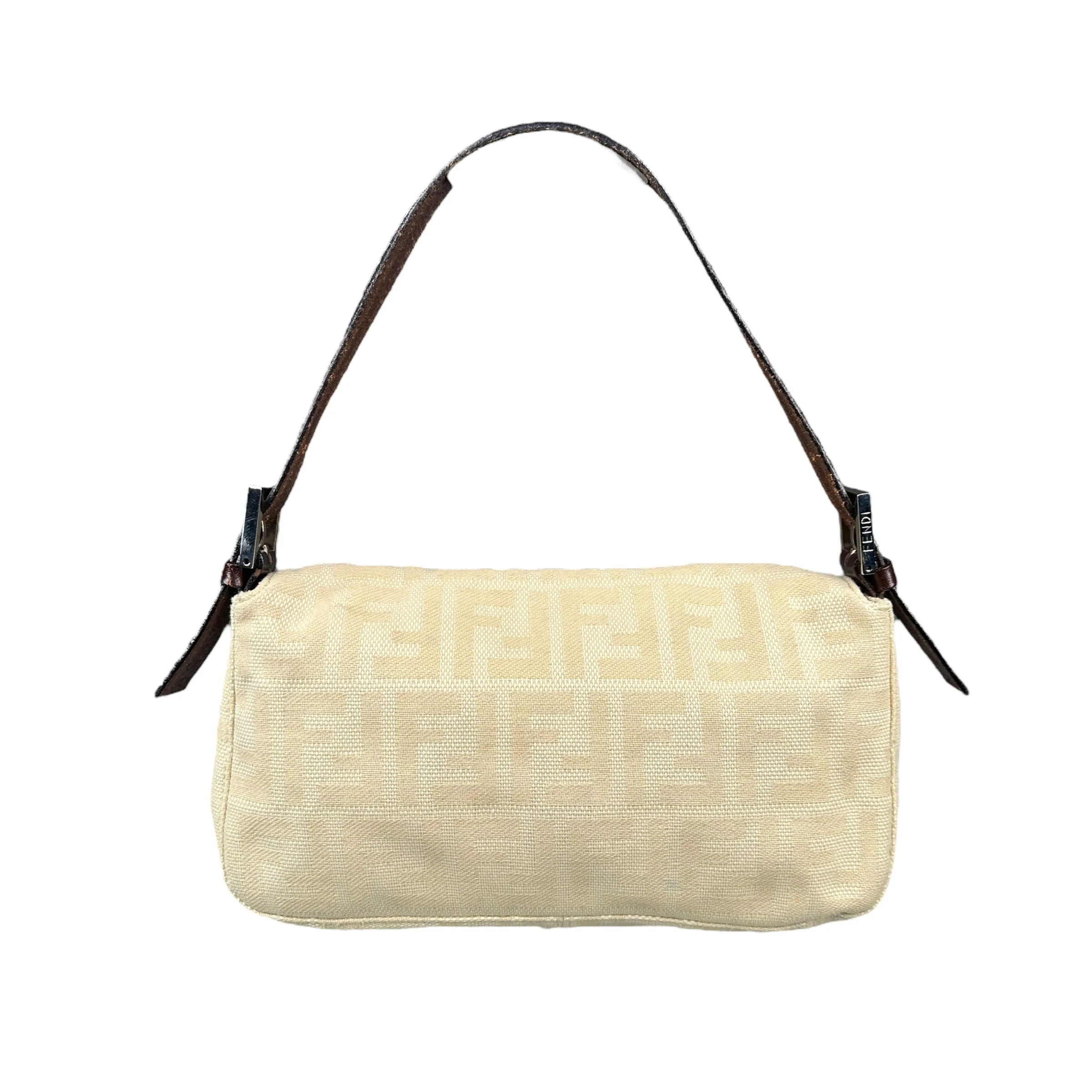 FENDI ZUCCA CANVAS BAGUETTE BAG - CREAM / BROWN