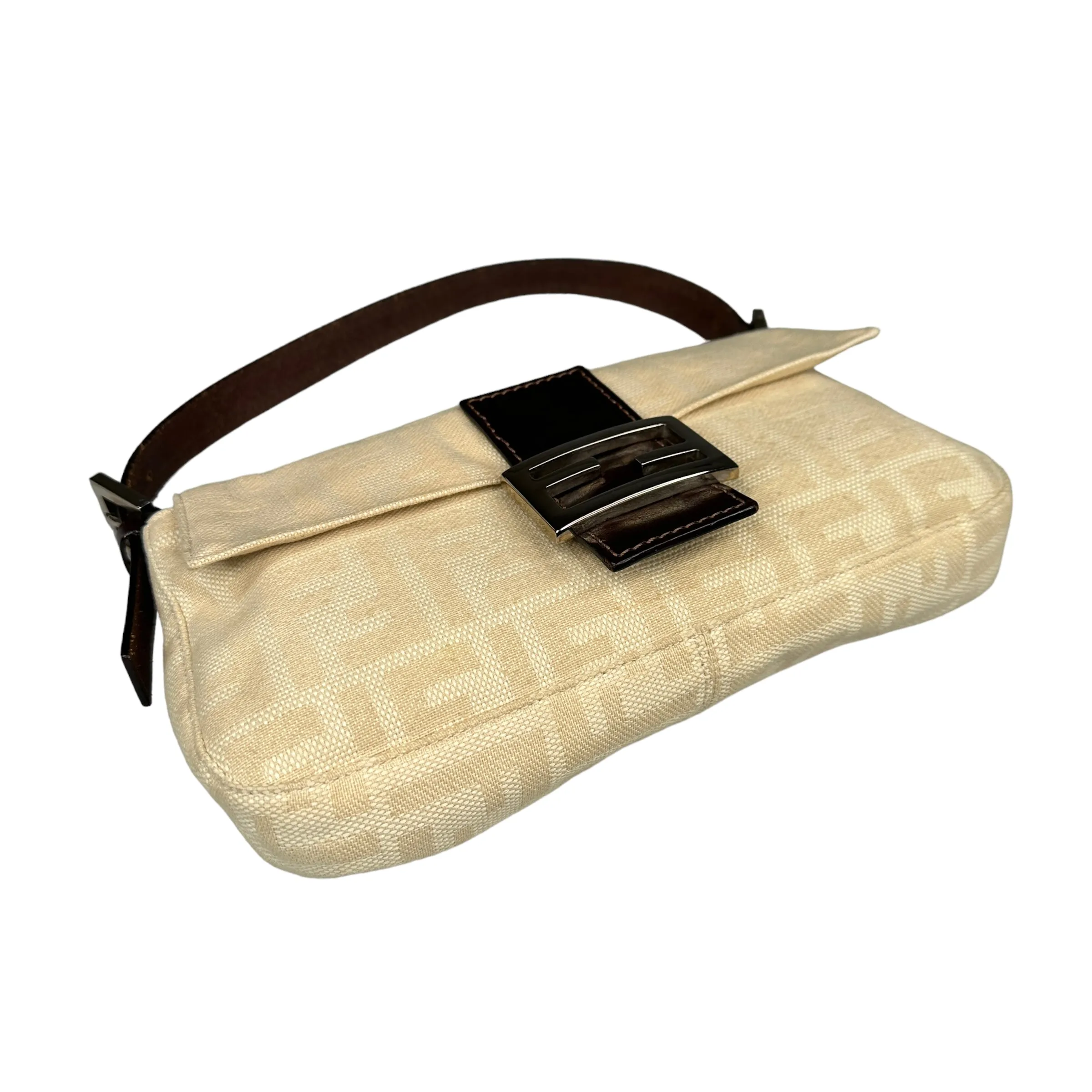 FENDI ZUCCA CANVAS BAGUETTE BAG - CREAM / BROWN