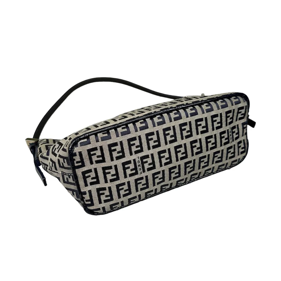 FENDI ZUCCHINO CANVAS SATIN-LINED BOAT POCHETTE - NAVY / GREY