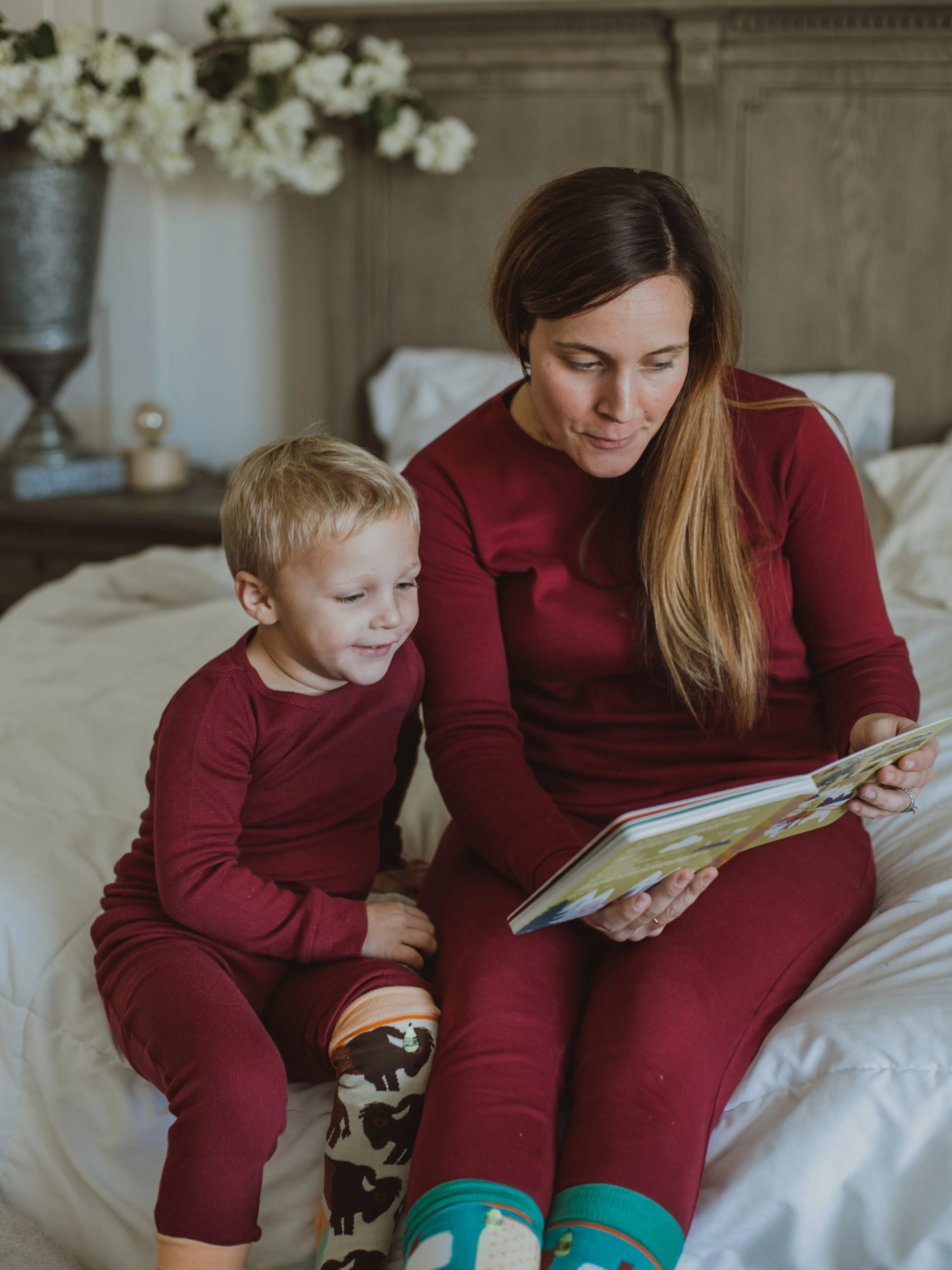 FINAL SALE - Organic Thermal Pajama Set -  MAROON