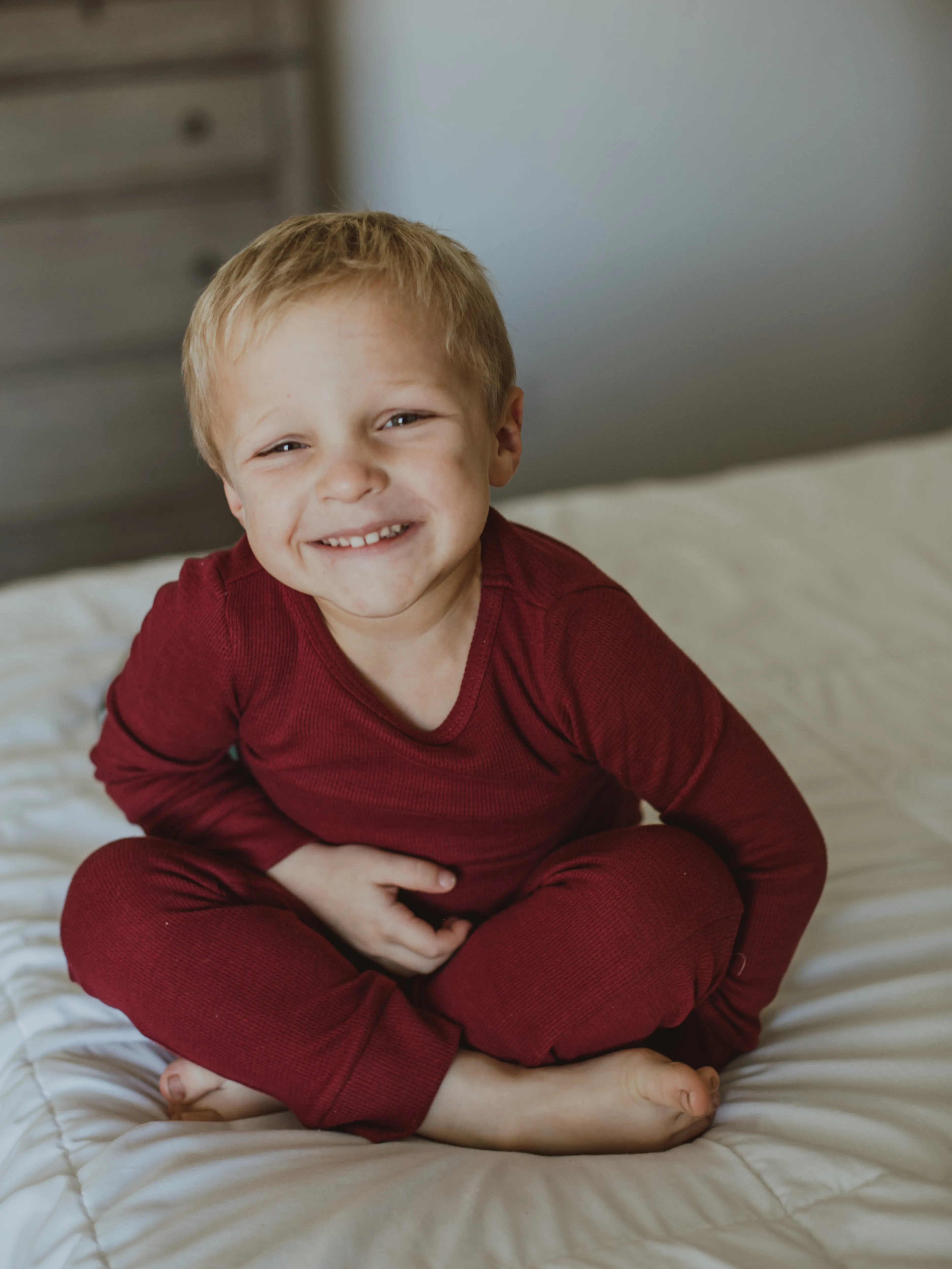 FINAL SALE - Organic Thermal Pajama Set -  MAROON