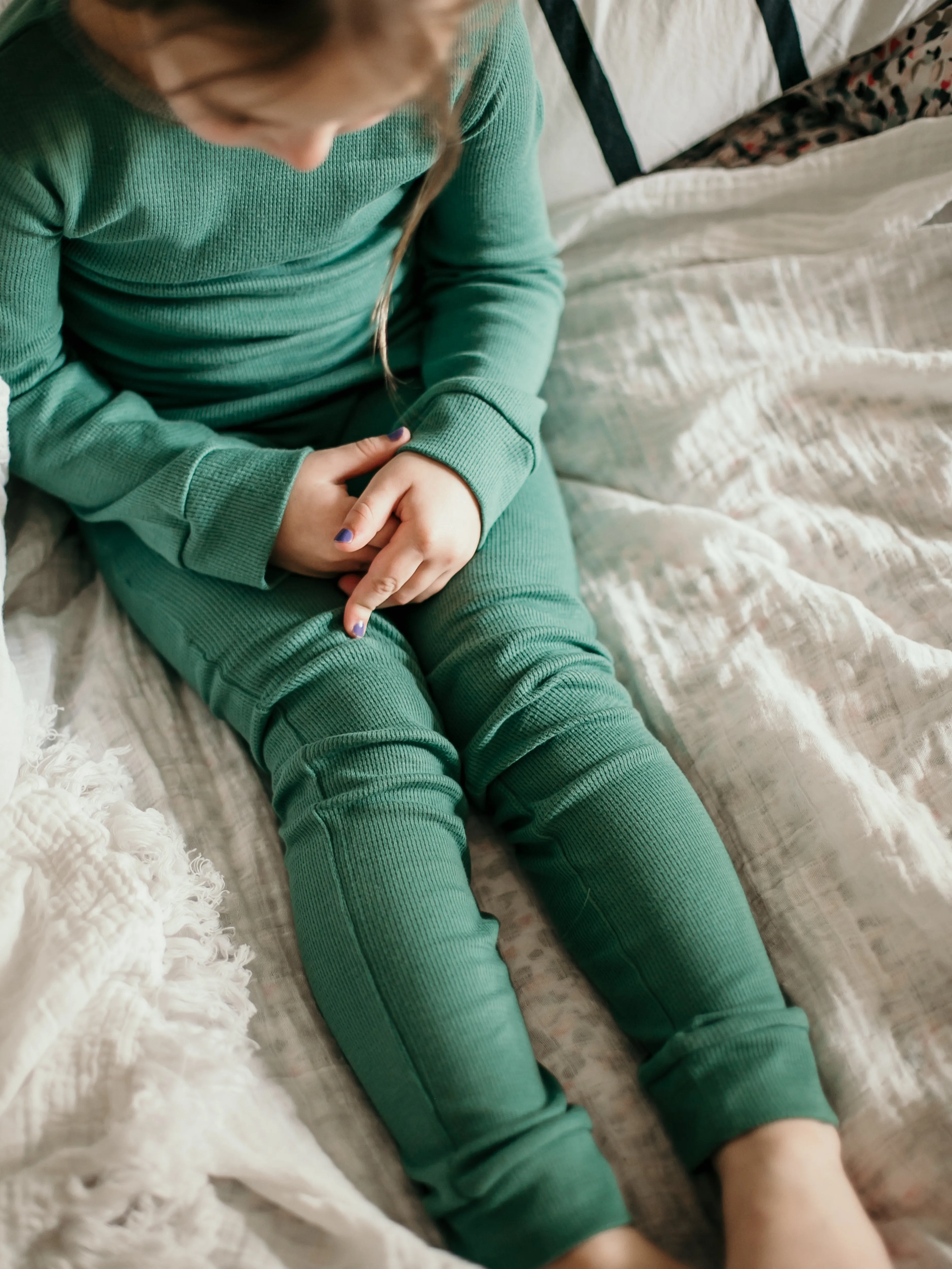 FINAL SALE - Organic Thermal Pajama Set -  PINE GREEN