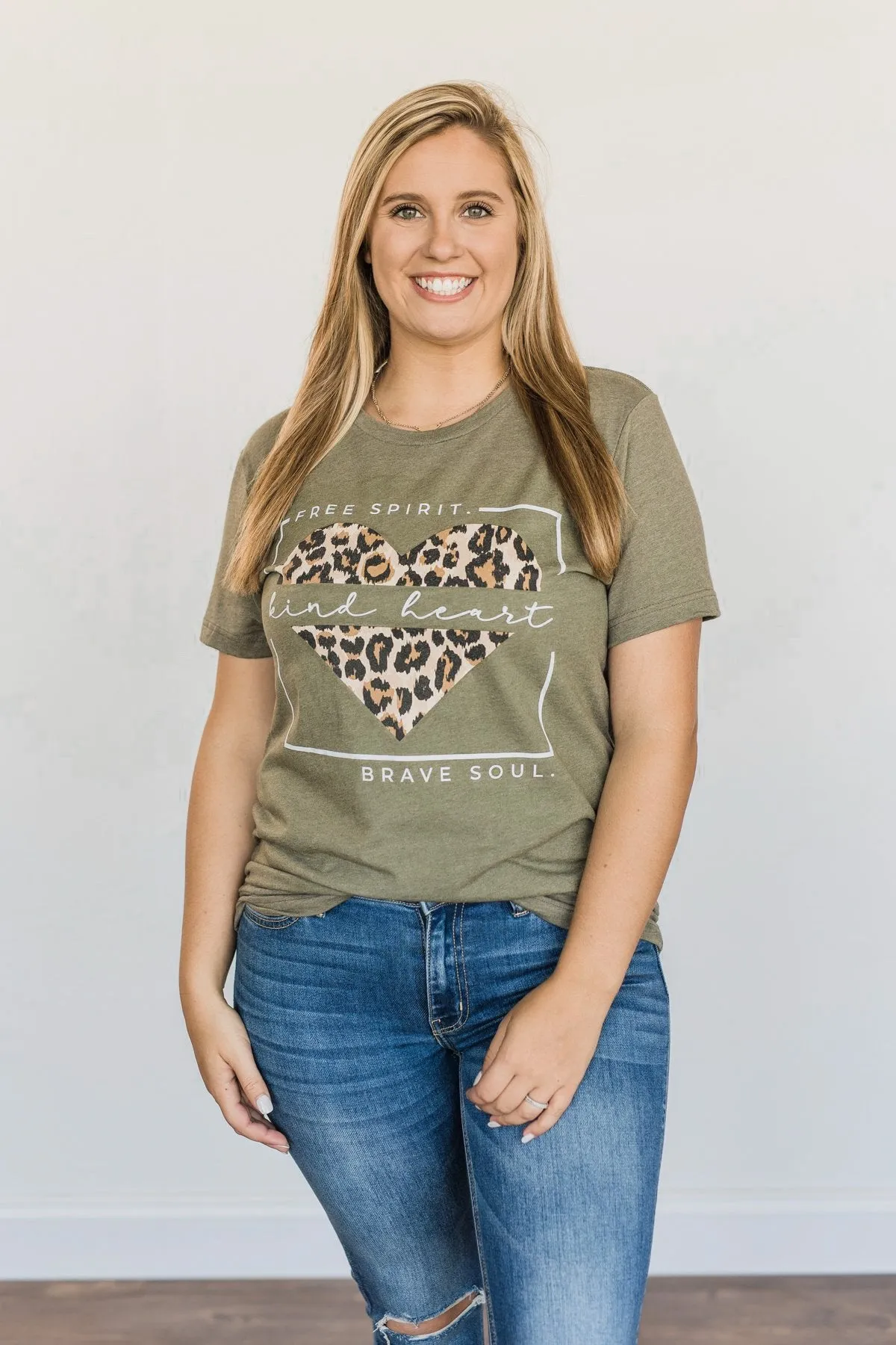 Free Spirit, Kind Heart, Brave Soul Graphic Tee- Olive