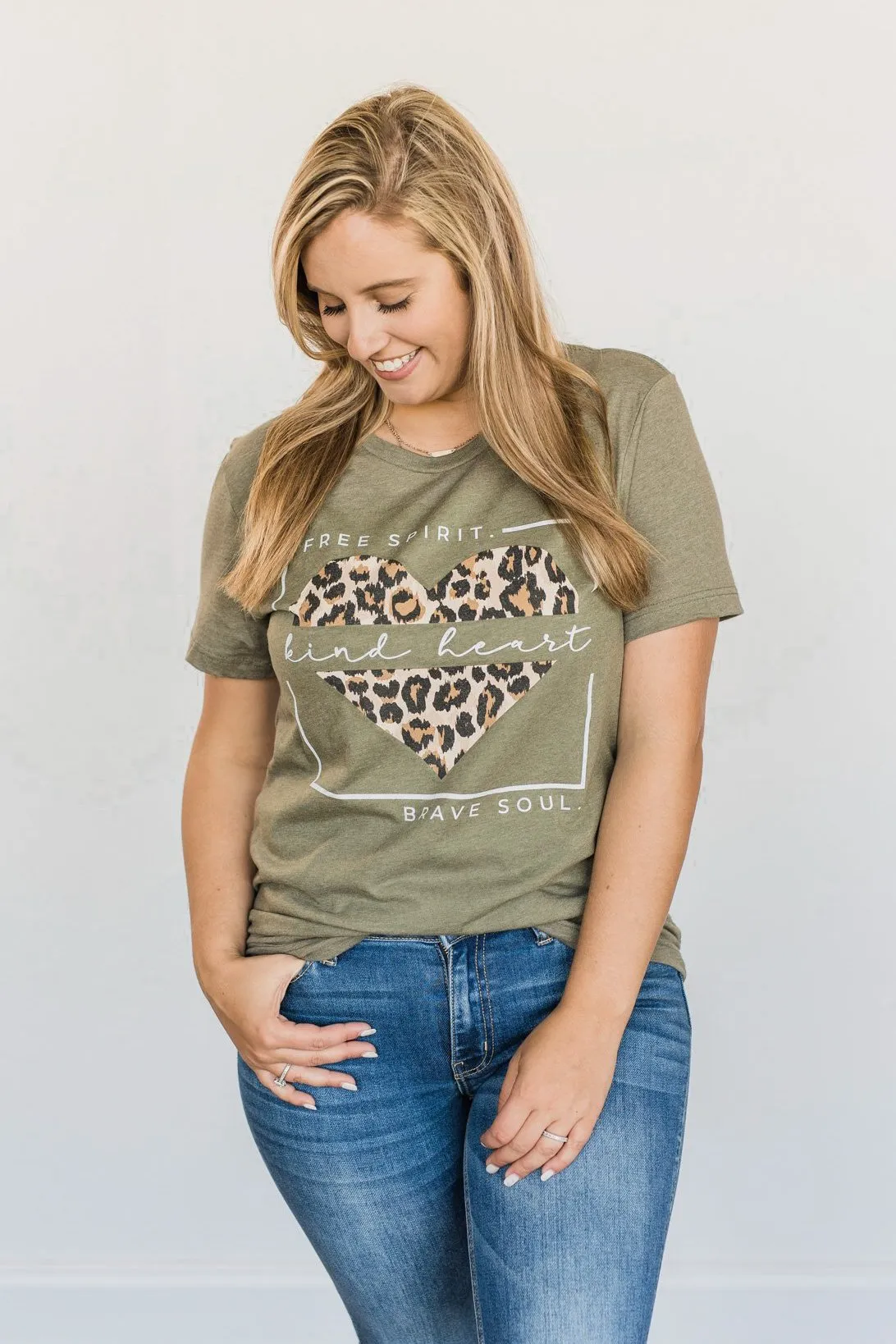 Free Spirit, Kind Heart, Brave Soul Graphic Tee- Olive