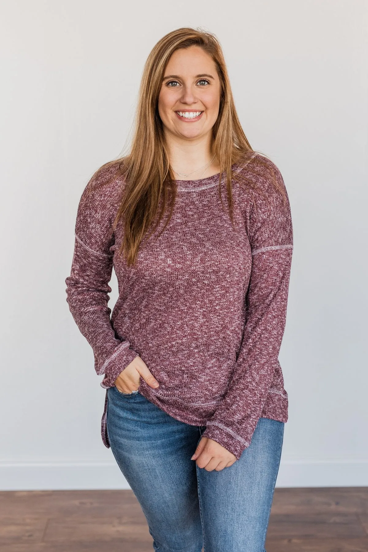 Free To Dream Knit Long Sleeve Top- Heathered Plum