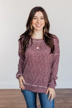 Free To Dream Knit Long Sleeve Top- Heathered Plum