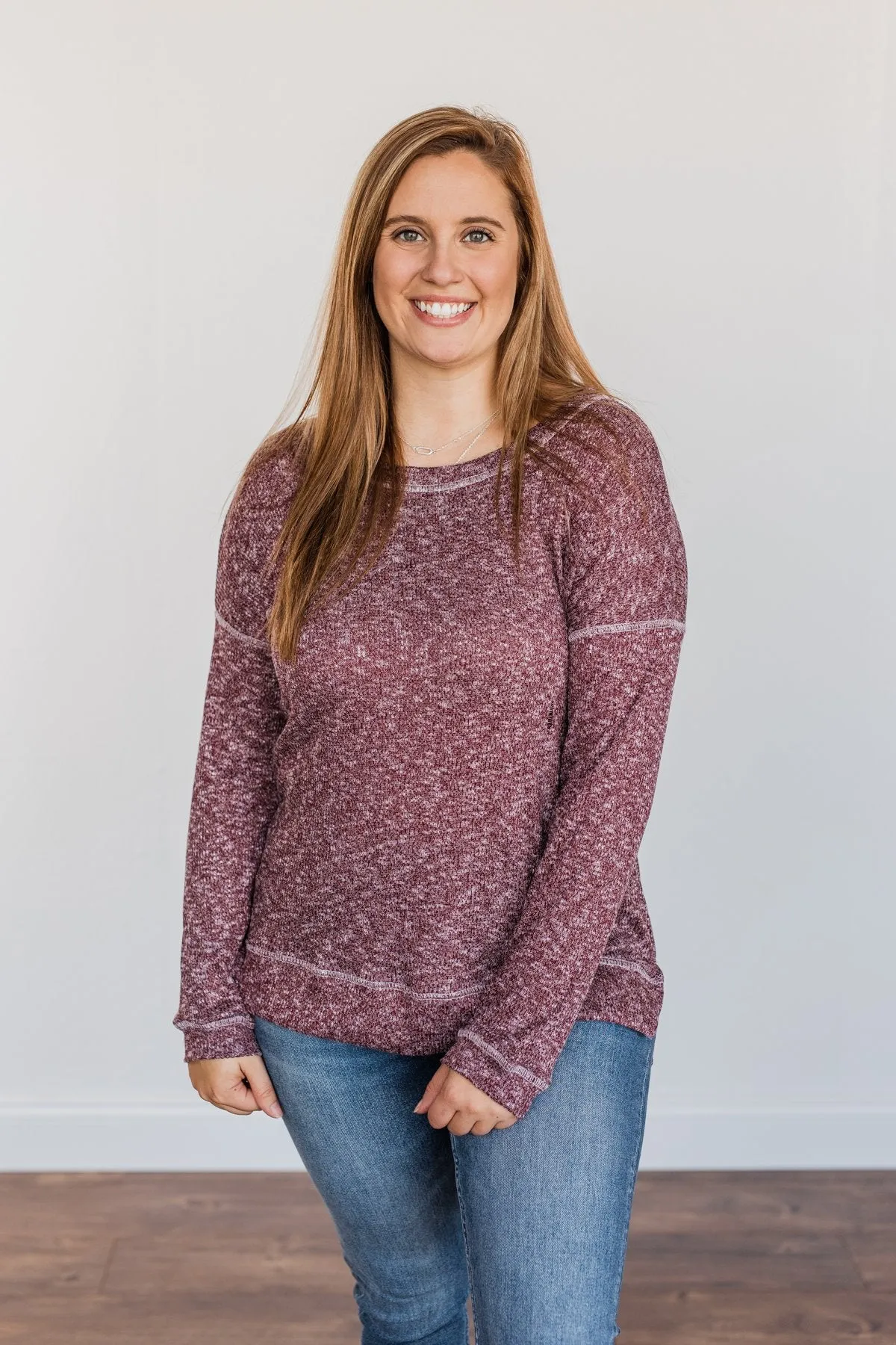 Free To Dream Knit Long Sleeve Top- Heathered Plum