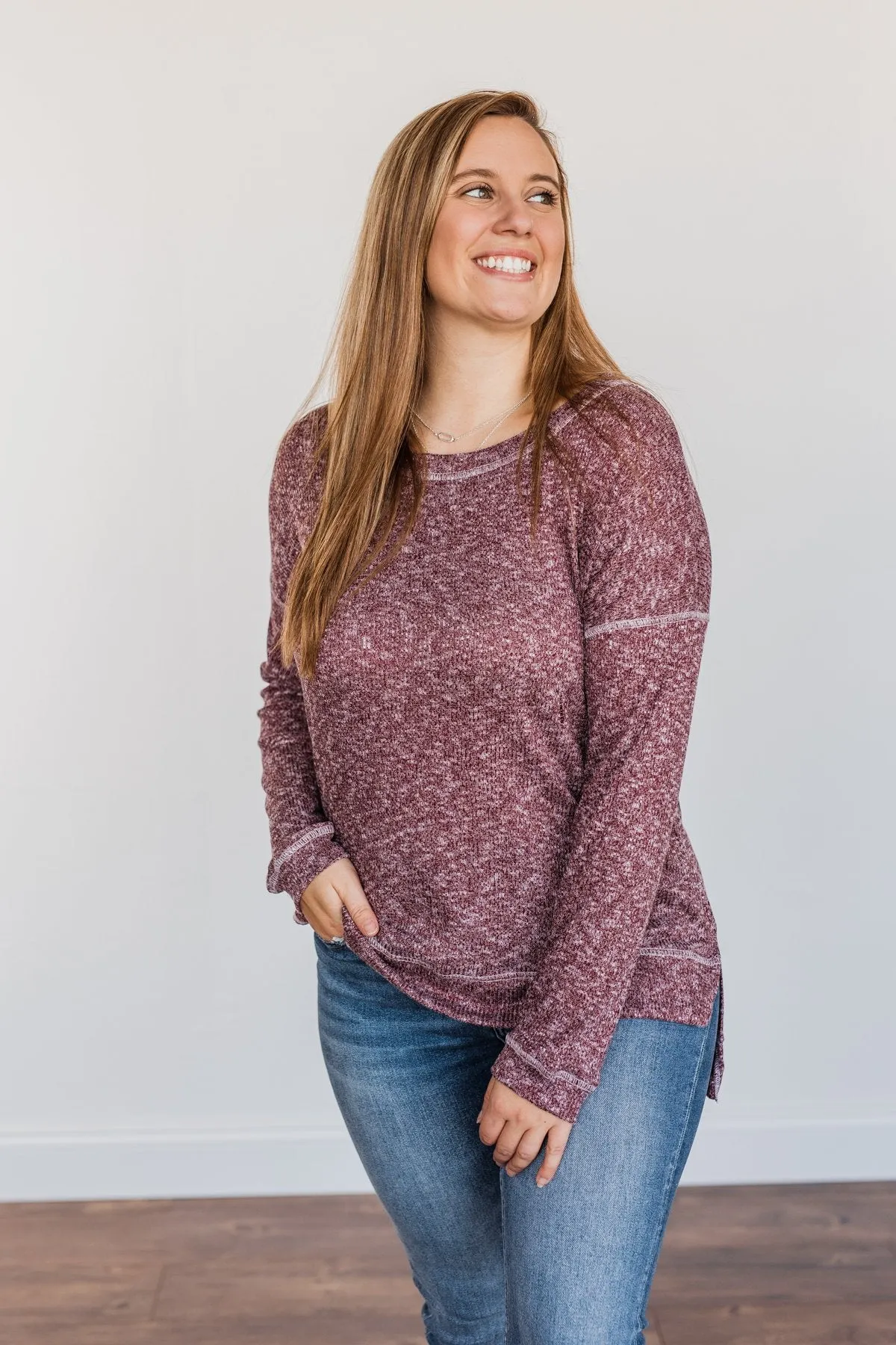 Free To Dream Knit Long Sleeve Top- Heathered Plum