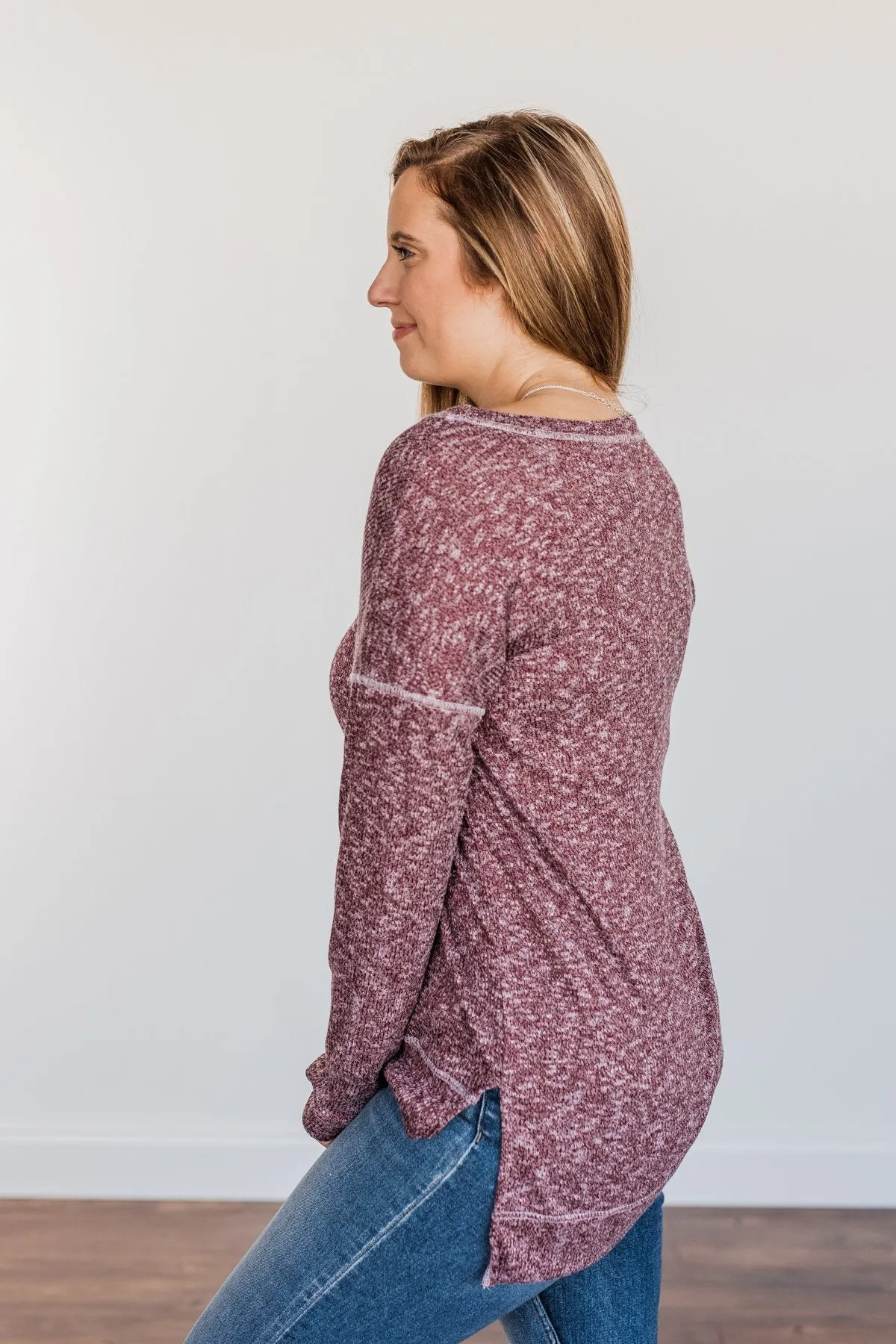 Free To Dream Knit Long Sleeve Top- Heathered Plum