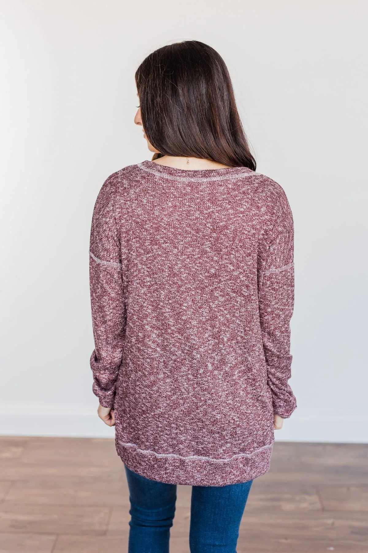 Free To Dream Knit Long Sleeve Top- Heathered Plum