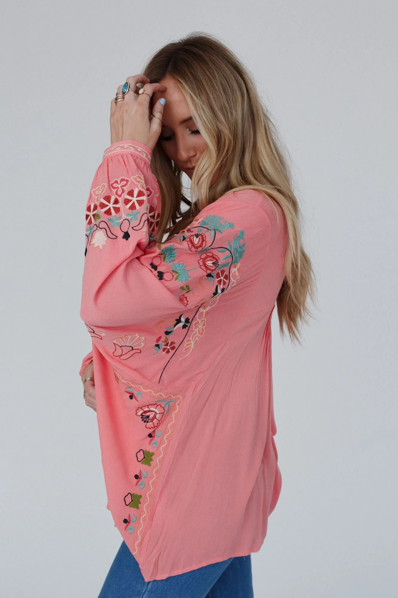 Frida Embroidered Dolman Sleeve Top - Rose