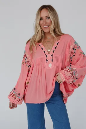 Frida Embroidered Dolman Sleeve Top - Rose