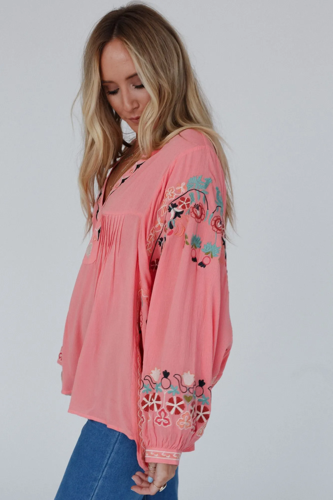 Frida Embroidered Dolman Sleeve Top - Rose