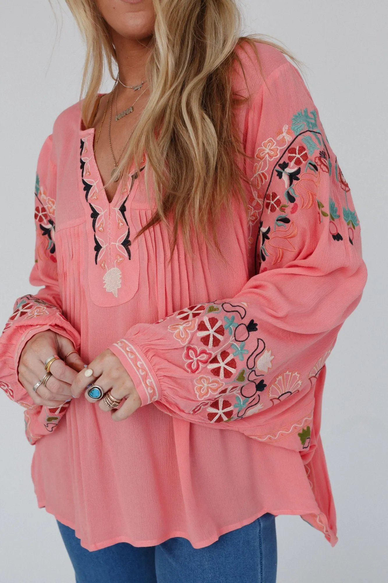 Frida Embroidered Dolman Sleeve Top - Rose