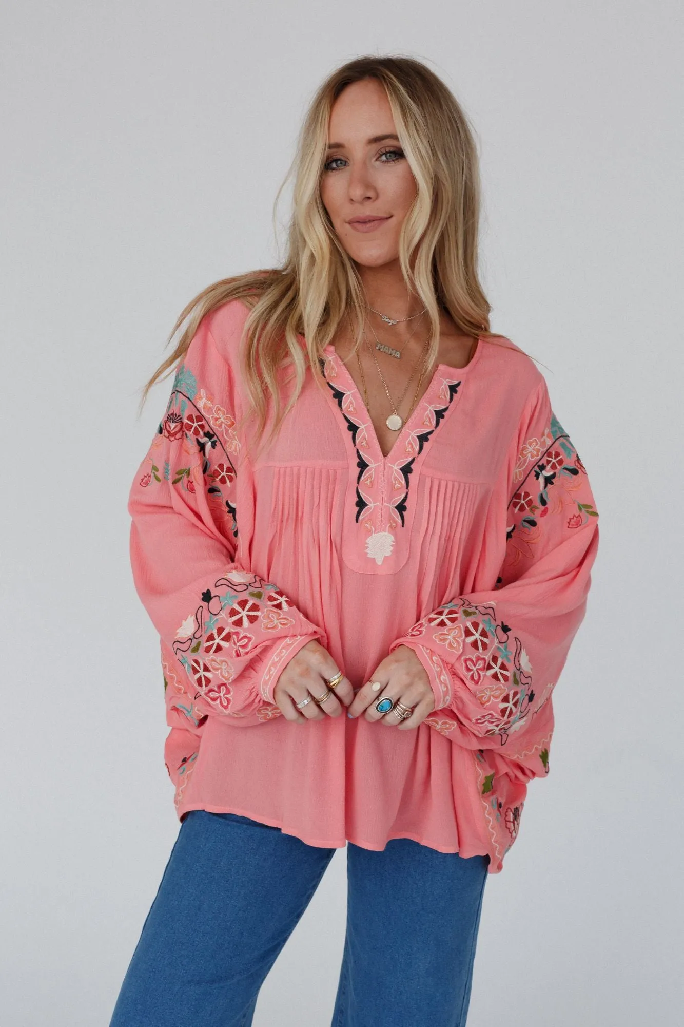 Frida Embroidered Dolman Sleeve Top - Rose