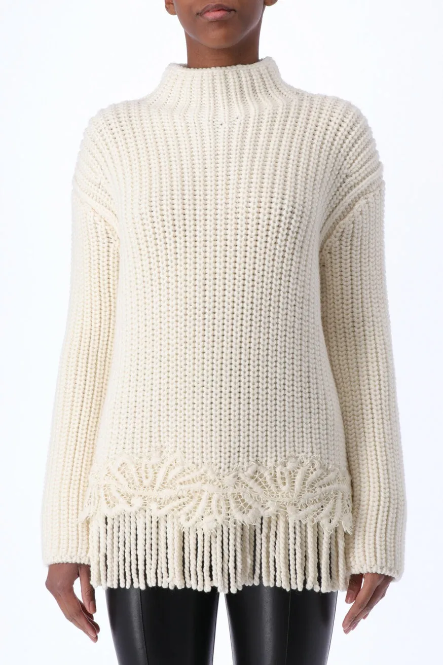 Fringe and Lace Detail Sweater