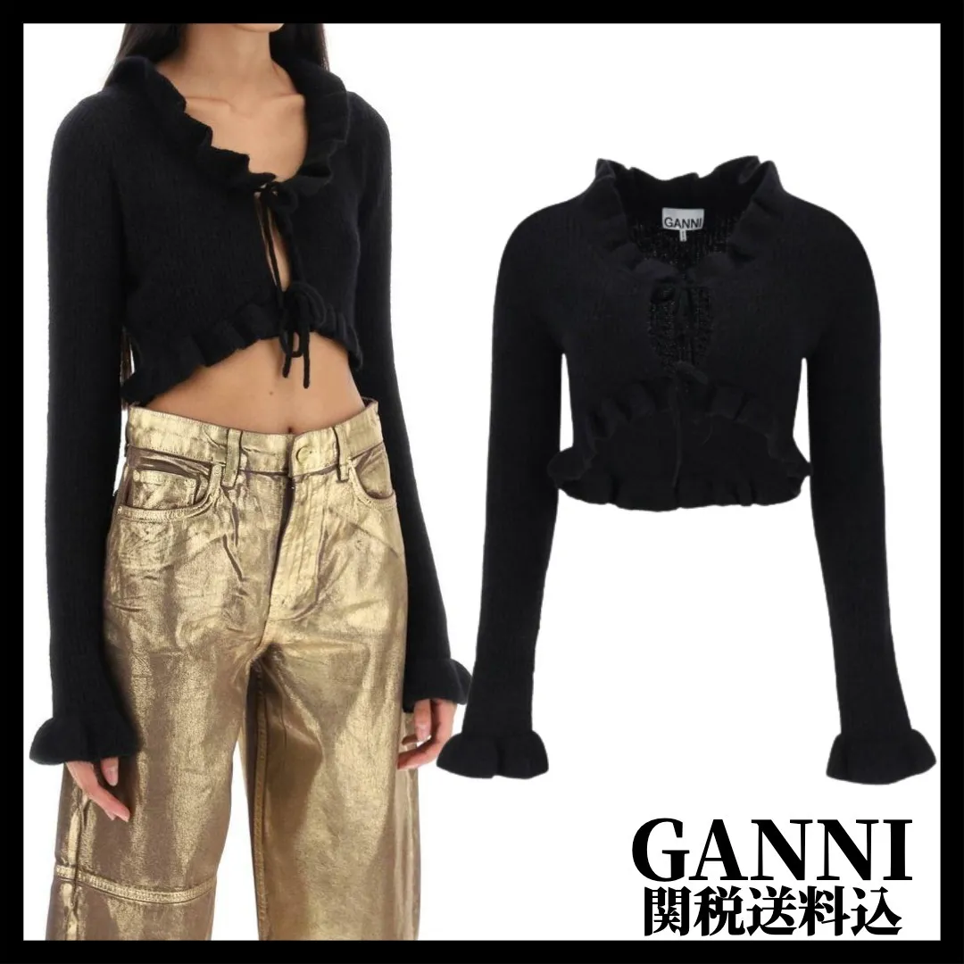 Ganni  |Casual Style Long Sleeves Plain Elegant Style Cardigans