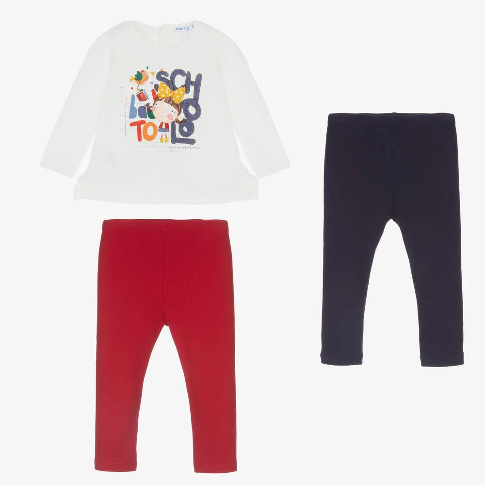 Girls Red & Blue Leggings Set