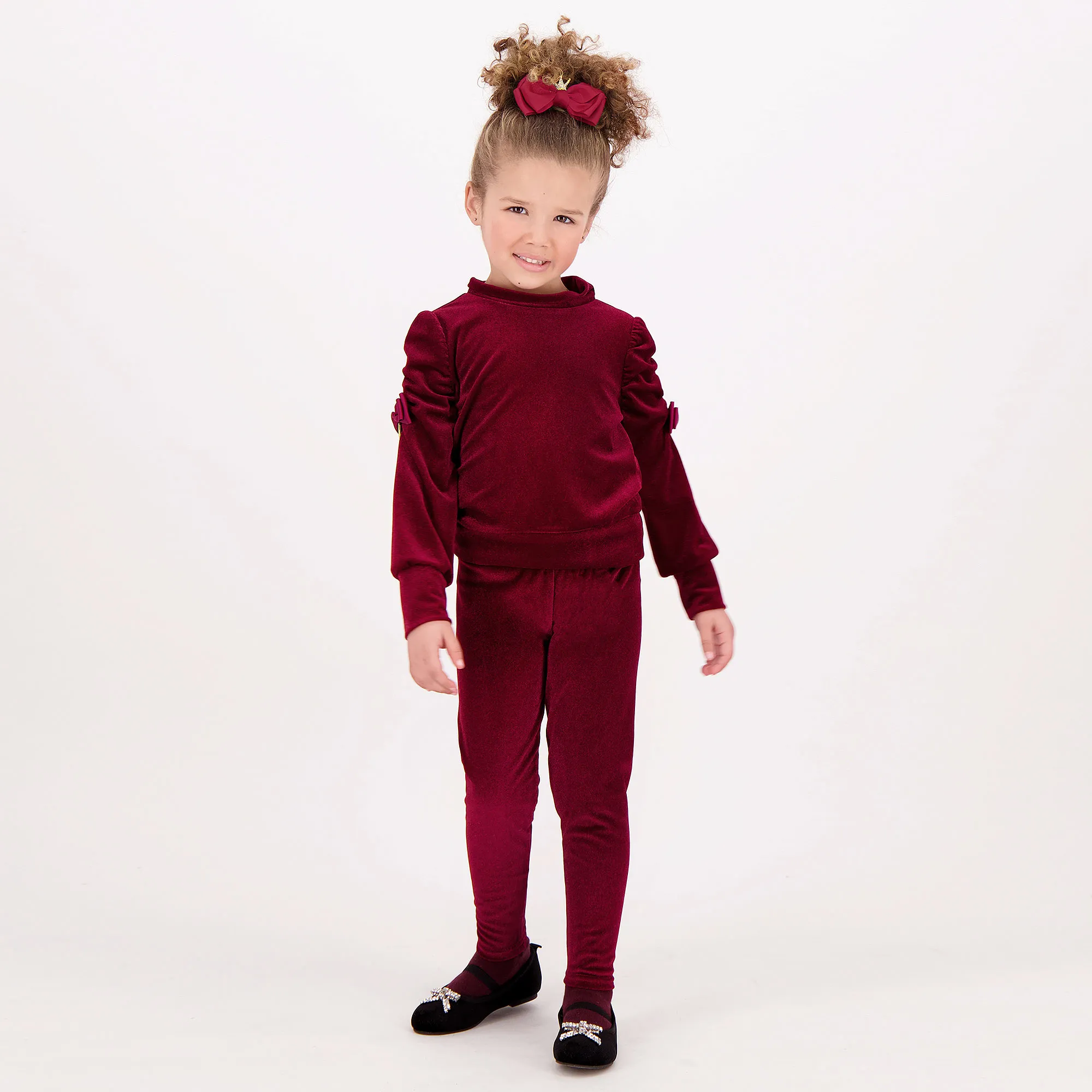 Girls Red Velour Leggings Set