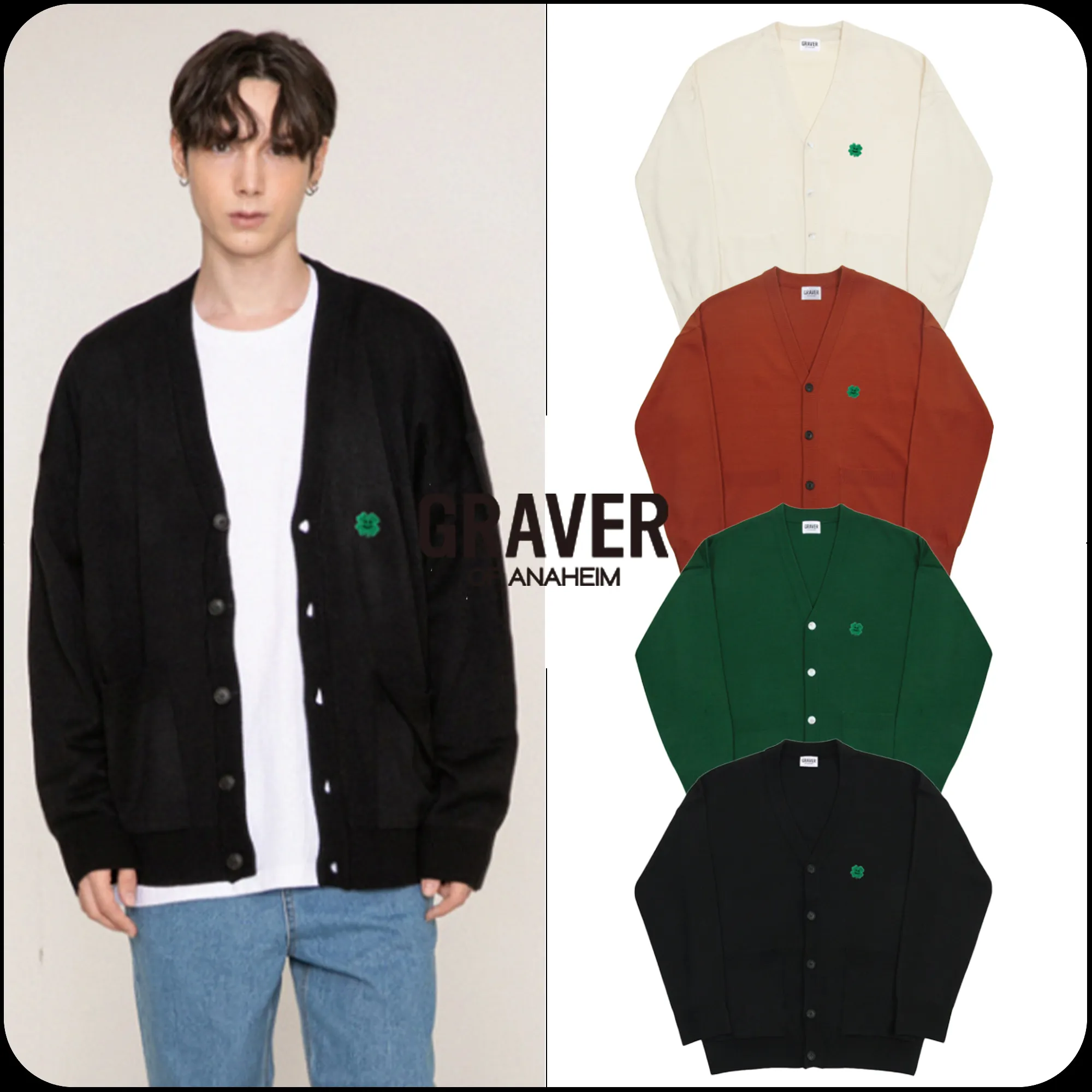 GRAVER  |[GRAVER]★CLOVER SMILE EMBROIDERY KNIT CARDIGAN