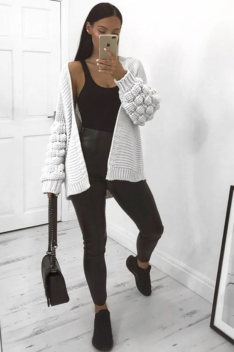 Grey Chunky Knit Oversized Cardigan - Eaden