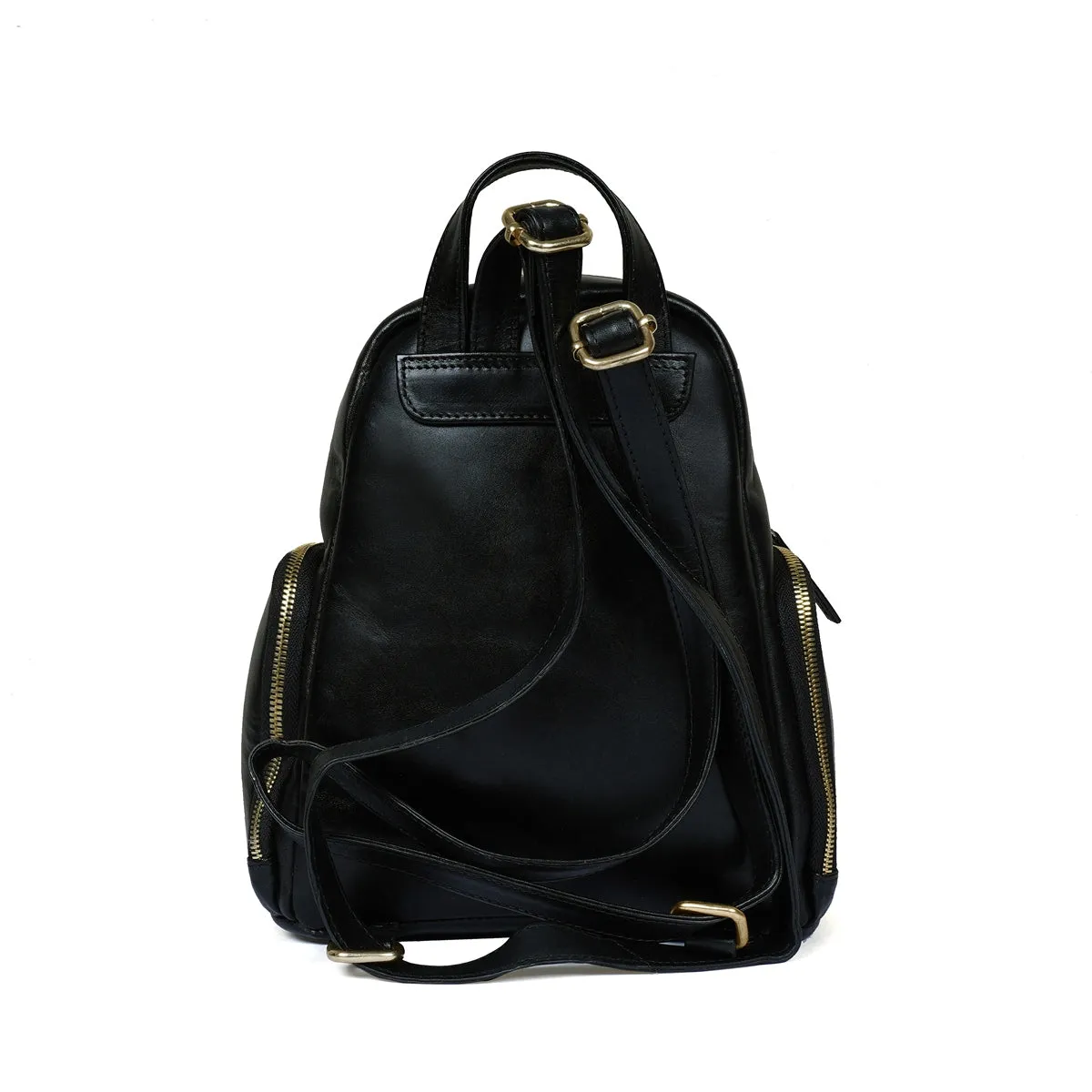 Handcrafted Signature Golden Lion Black Genuine Leather Multi-Pockets Girlish Soft Touch Backpack By Brune & Bareskin