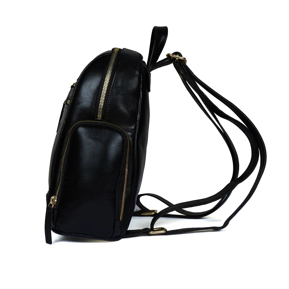 Handcrafted Signature Golden Lion Black Genuine Leather Multi-Pockets Girlish Soft Touch Backpack By Brune & Bareskin