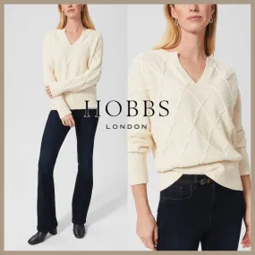 Hobbs London  |Casual Style Street Style V-Neck Long Sleeves Plain Cotton