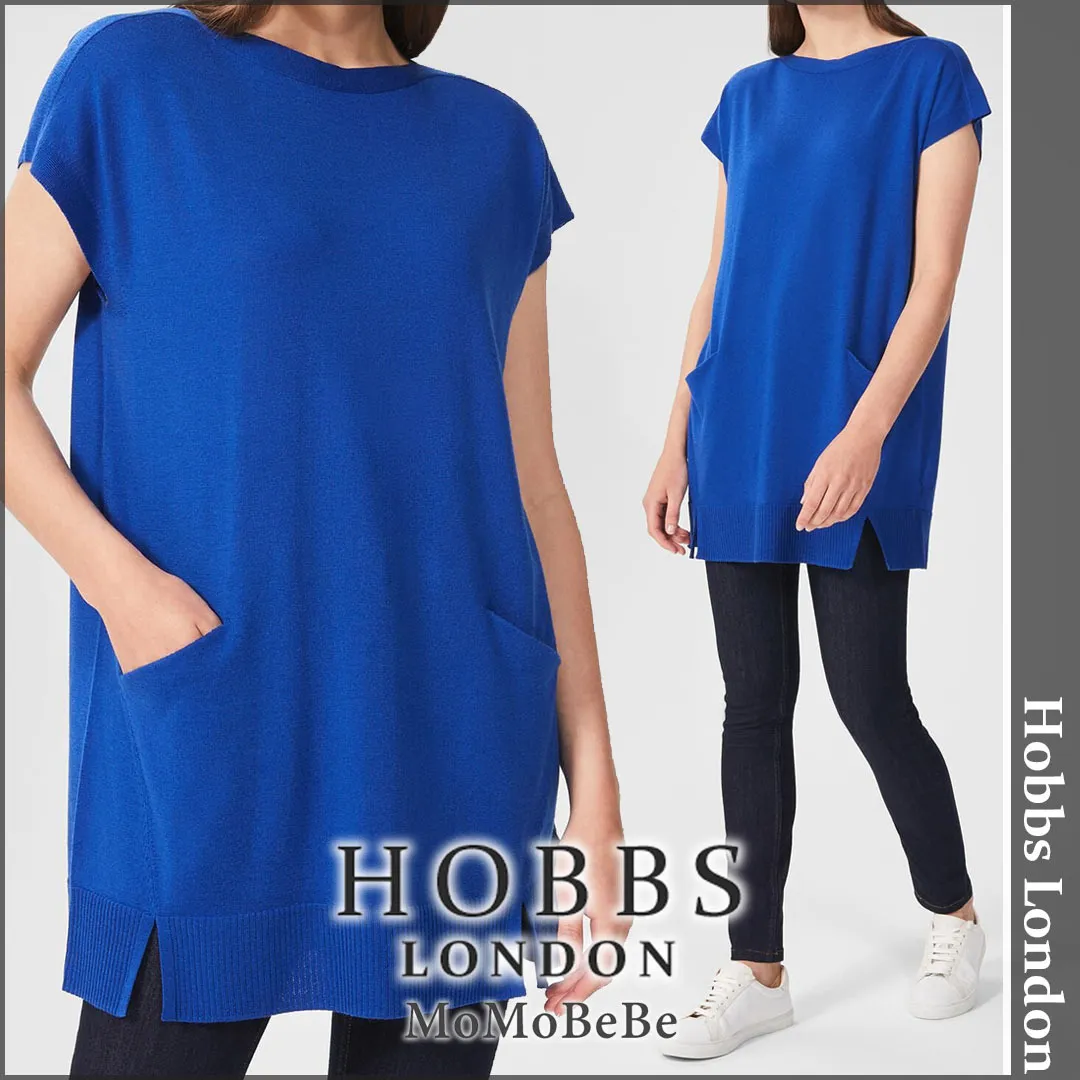 Hobbs London  |Casual Style Wool Rib Boat Neck Plain Long Short Sleeves