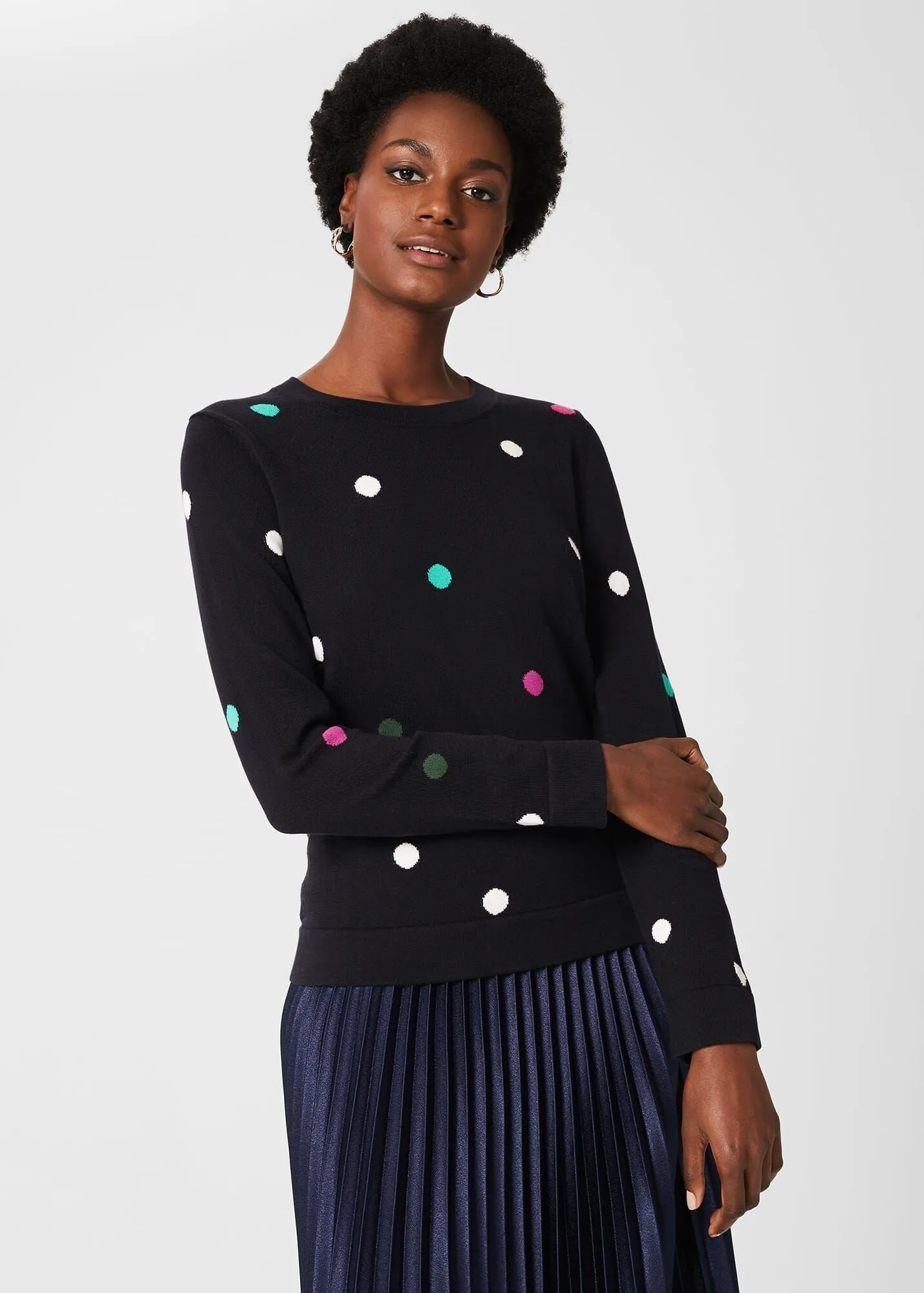 Hobbs London  |Crew Neck Dots Casual Style Long Sleeves Cotton Medium