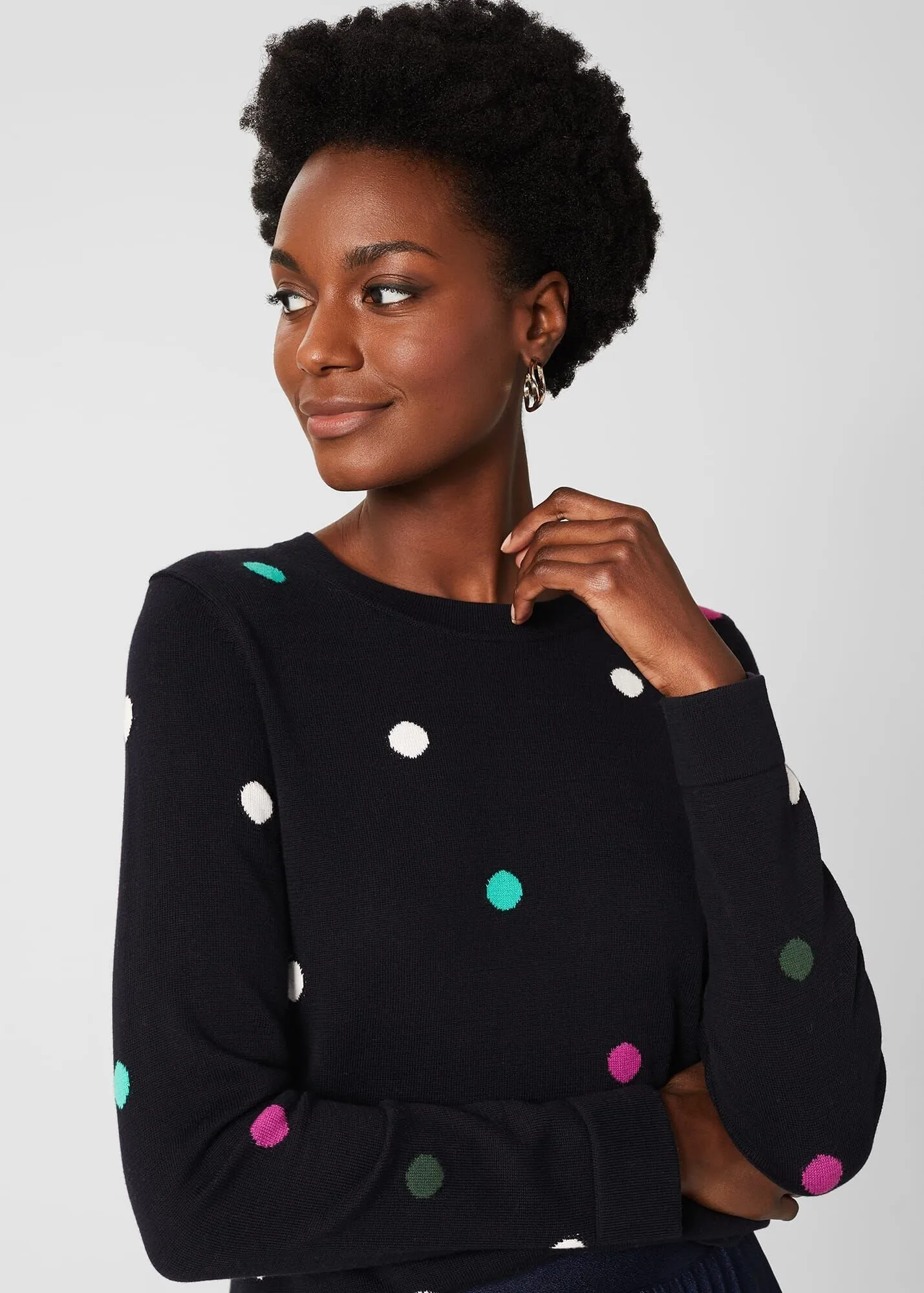 Hobbs London  |Crew Neck Dots Casual Style Long Sleeves Cotton Medium