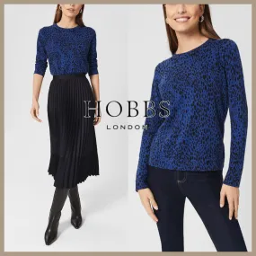 Hobbs London  |Crew Neck Leopard Patterns Casual Style Wool Nylon