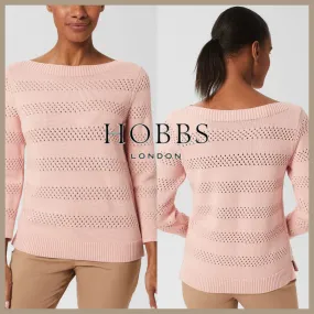 Hobbs London  |Crew Neck Stripes Casual Style Street Style Long Sleeves