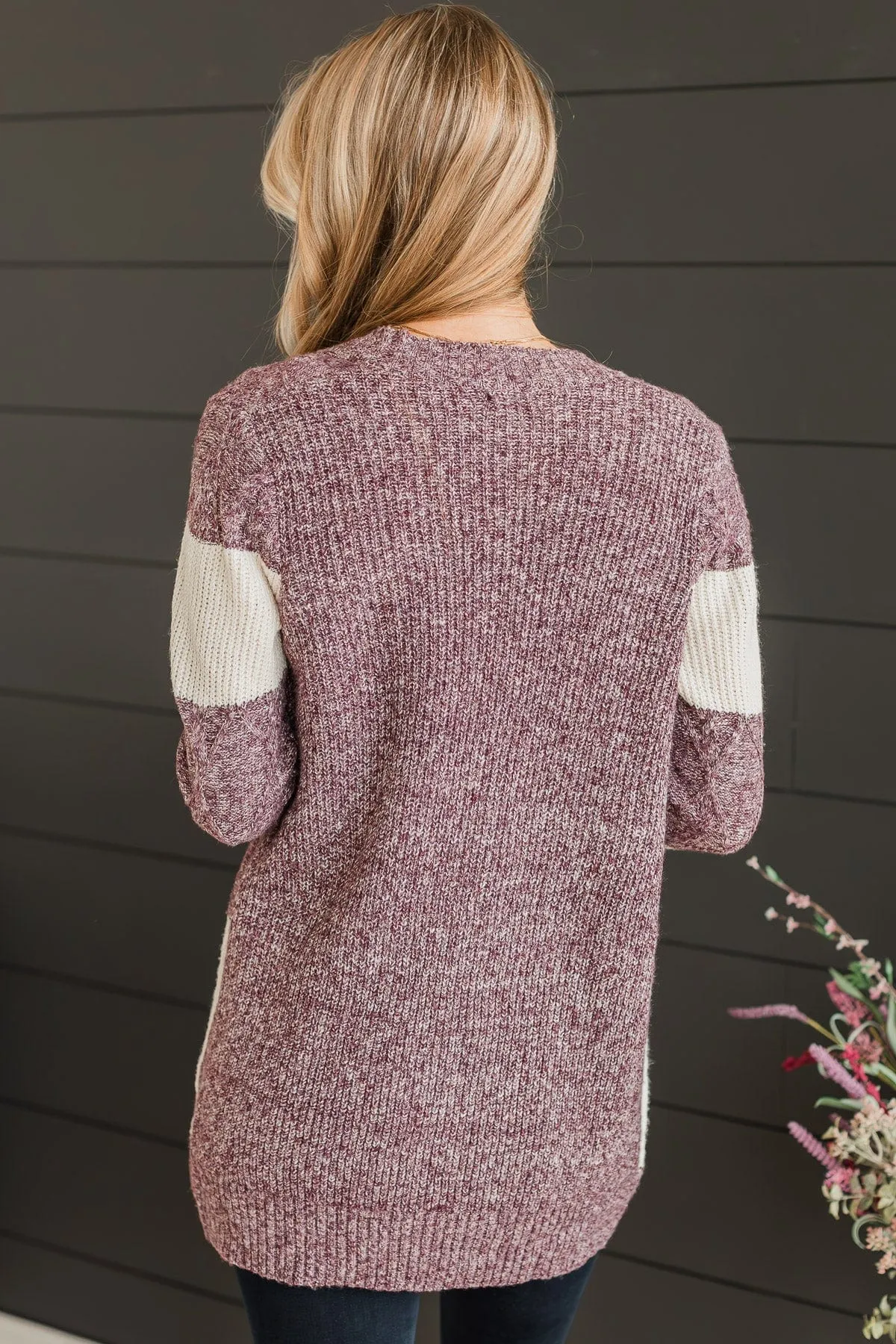 Hold Me Close Knit Cardigan- Cream & Dark Purple