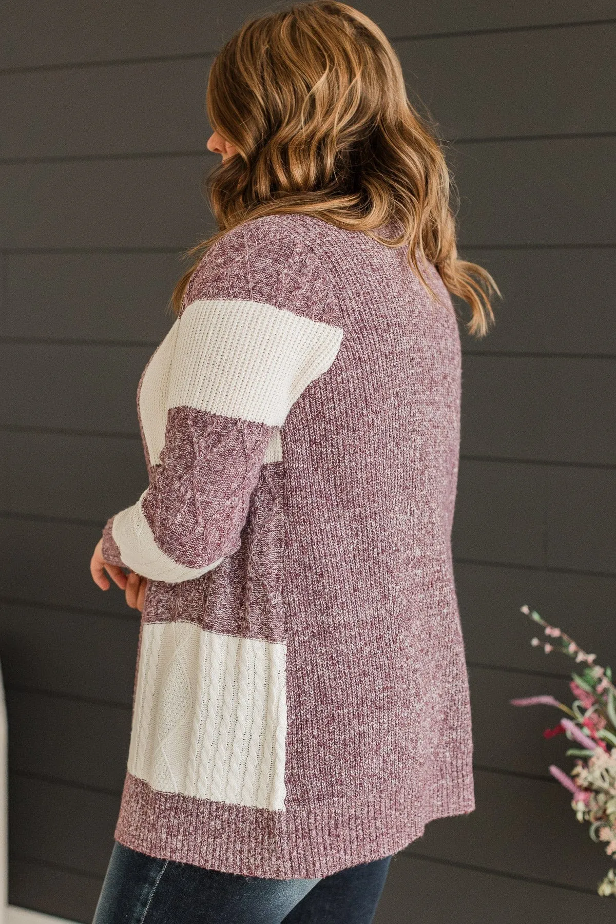 Hold Me Close Knit Cardigan- Cream & Dark Purple