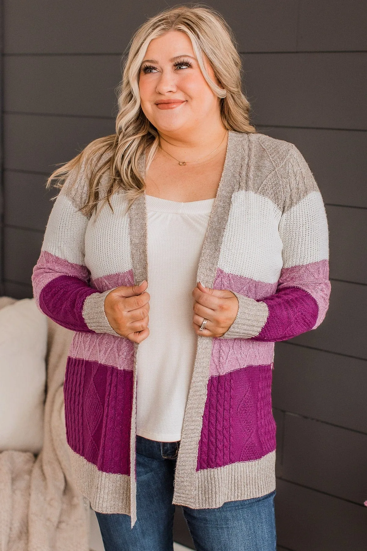 Hold Me Close Knit Cardigan- Light Taupe & Pink