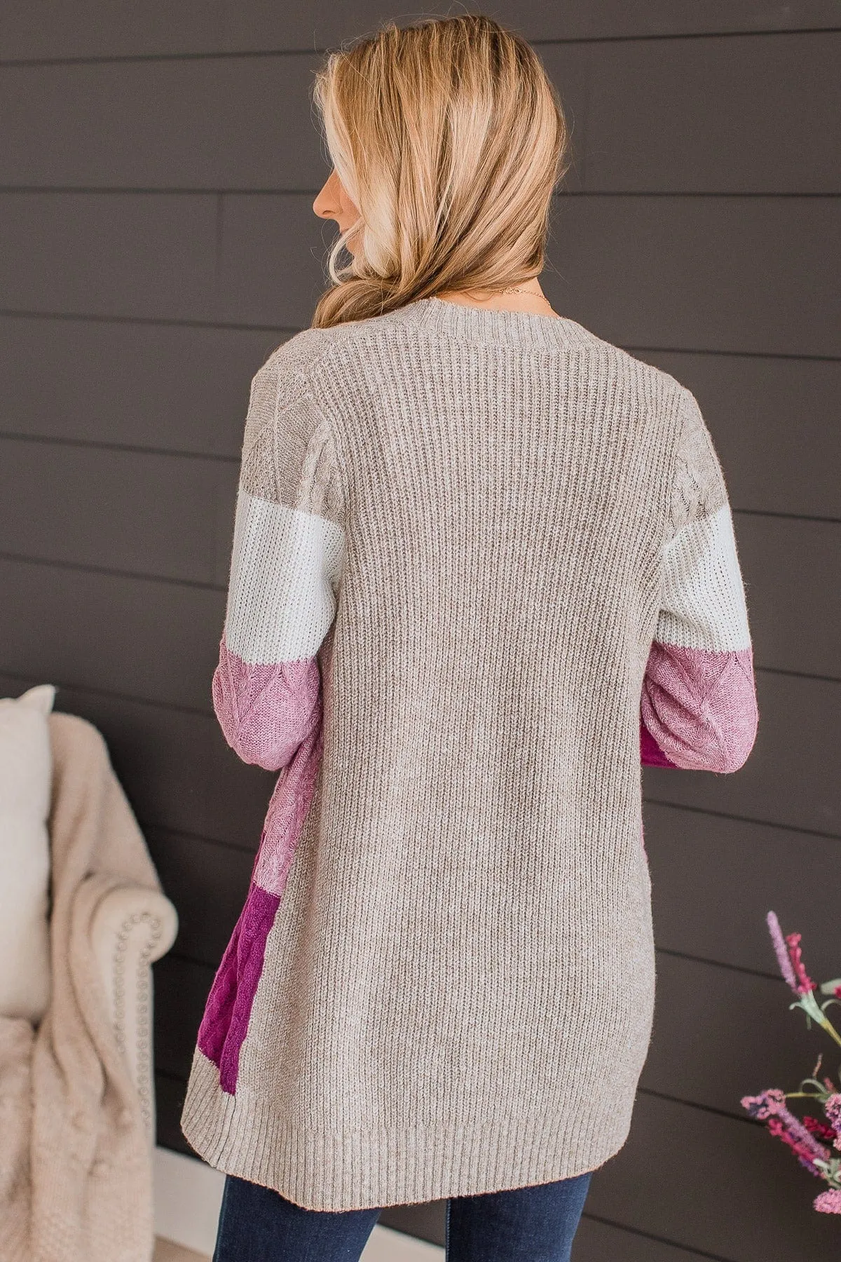 Hold Me Close Knit Cardigan- Light Taupe & Pink