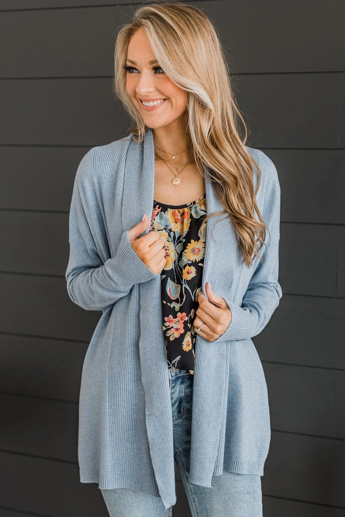 Holding On To Hope Knit Cardigan- Dusty Blue