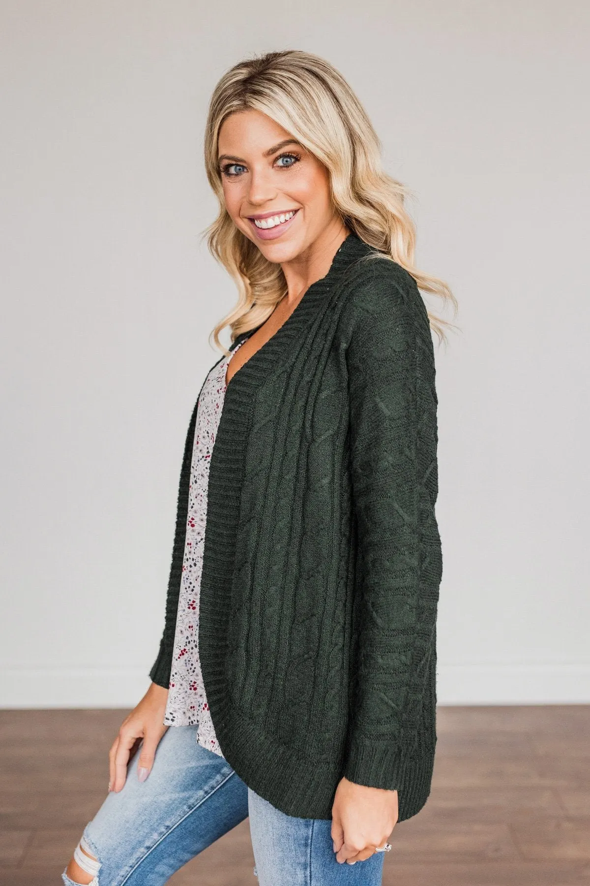 Home Is Where The Heart Is Knit Cardigan- Wintergreen