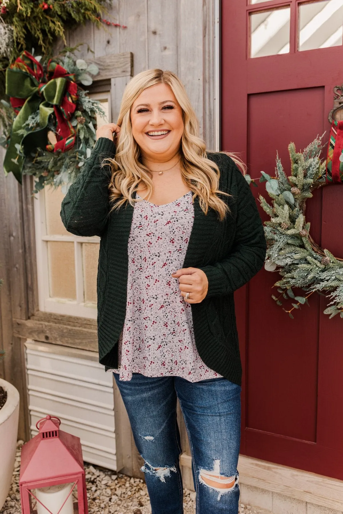 Home Is Where The Heart Is Knit Cardigan- Wintergreen