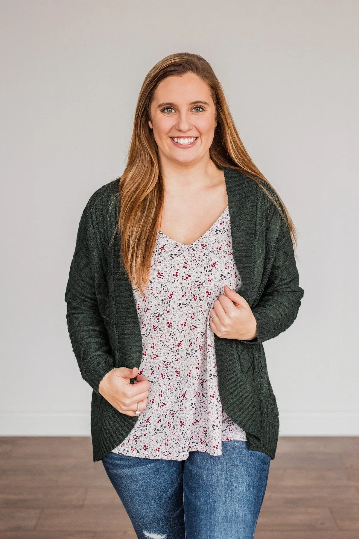 Home Is Where The Heart Is Knit Cardigan- Wintergreen