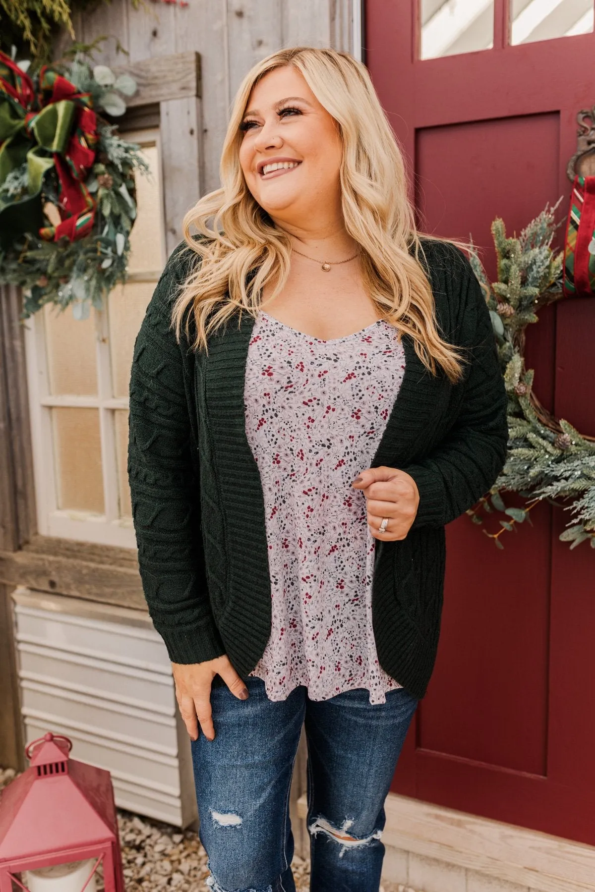 Home Is Where The Heart Is Knit Cardigan- Wintergreen