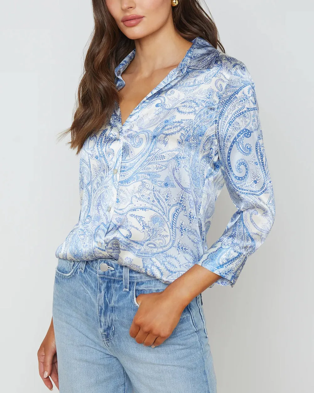 Ivory and Blue Paisley Dani Blouse