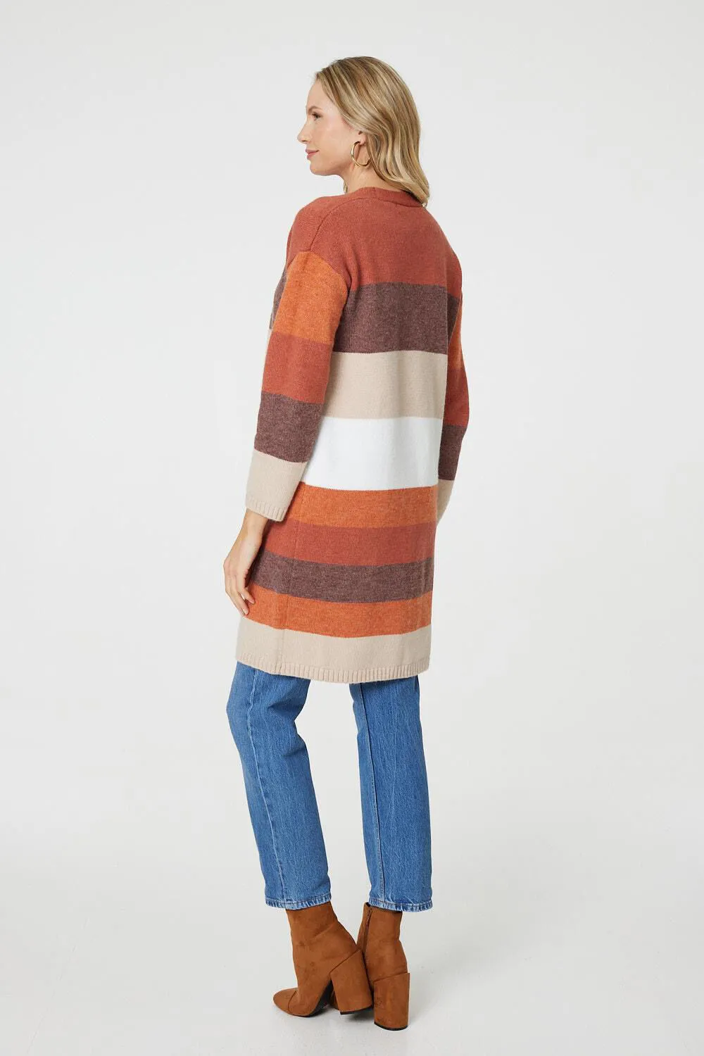 Izabel London – Striped Longline Pocket Front Cardigan