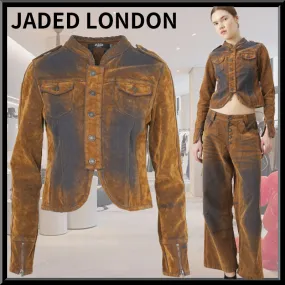 JADED LONDON  |Bi-color Long Sleeves Plain Cotton Shirts & Blouses