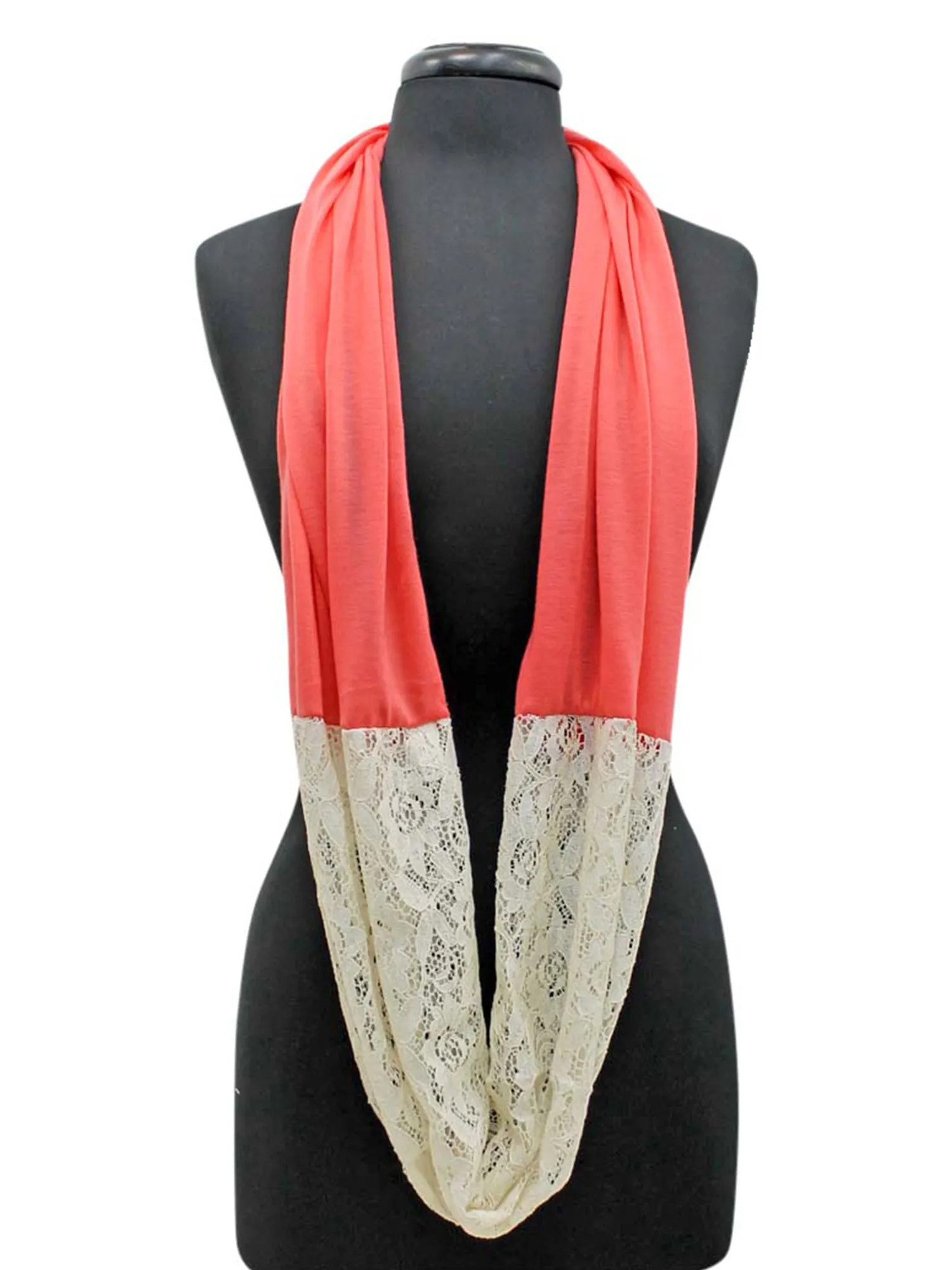 Jersey Knit & Lace Lightweight Circle Infinity Scarf