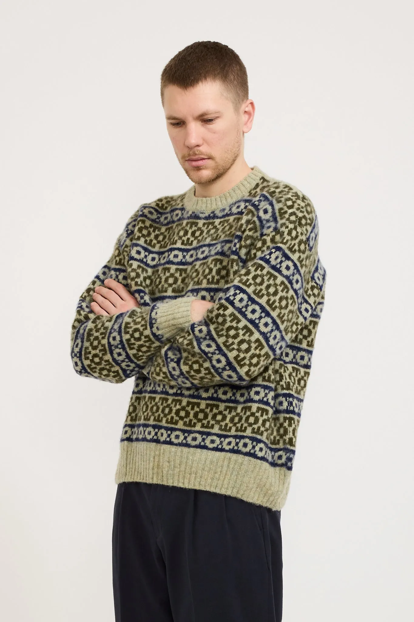 Jonas Scottish Lambswool Fair Isle Sweater Elm